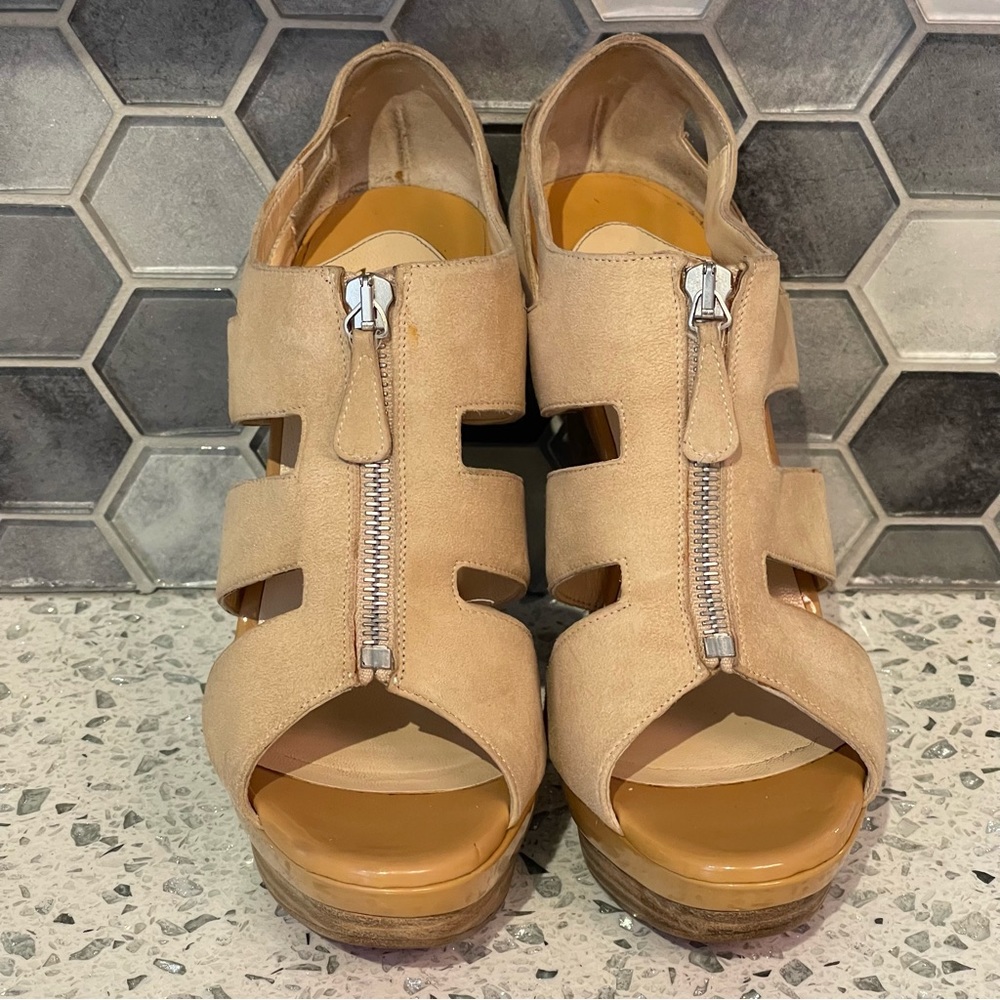 Christian Louboutin Beige Suede Leather Wedge Platform Sandals Shoes